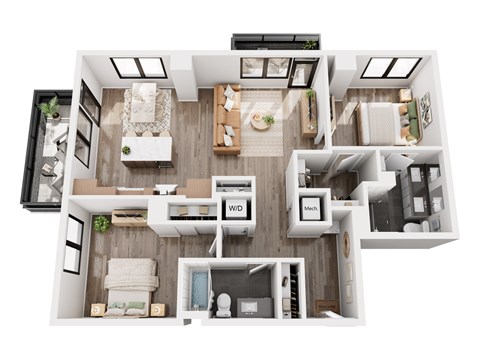 Floor plan for 2 beds, 2 baths, 1135 sqft